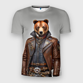 Мужская футболка 3D Slim с принтом Cool bear   steampunk   neural network , 100% полиэстер с улучшенными характеристиками | приталенный силуэт, круглая горловина, широкие плечи, сужается к линии бедра | 