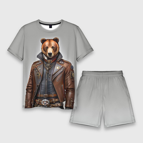 Мужской костюм с шортами 3D с принтом Cool bear   steampunk   neural network ,  |  | Тематика изображения на принте: 