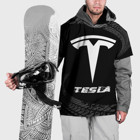Накидка на куртку 3D с принтом Tesla speed на темном фоне со следами шин в Санкт-Петербурге, 100% полиэстер |  | Тематика изображения на принте: 