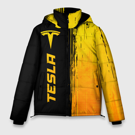 Мужская зимняя куртка 3D с принтом Tesla   gold gradient: по вертикали в Кировске, верх — 100% полиэстер; подкладка — 100% полиэстер; утеплитель — 100% полиэстер | длина ниже бедра, свободный силуэт Оверсайз. Есть воротник-стойка, отстегивающийся капюшон и ветрозащитная планка. 

Боковые карманы с листочкой на кнопках и внутренний карман на молнии. | 