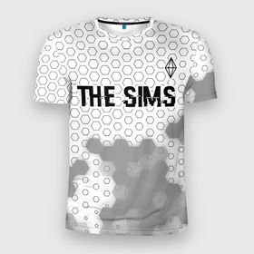 Мужская футболка 3D Slim с принтом The Sims glitch на светлом фоне: символ сверху в Кировске, 100% полиэстер с улучшенными характеристиками | приталенный силуэт, круглая горловина, широкие плечи, сужается к линии бедра | 