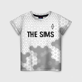 Детская футболка 3D с принтом The Sims glitch на светлом фоне: символ сверху в Петрозаводске, 100% гипоаллергенный полиэфир | прямой крой, круглый вырез горловины, длина до линии бедер, чуть спущенное плечо, ткань немного тянется | 
