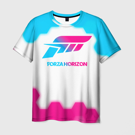 Мужская футболка 3D с принтом Forza Horizon neon gradient style в Курске, 100% полиэфир | прямой крой, круглый вырез горловины, длина до линии бедер | Тематика изображения на принте: 