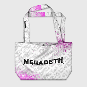 Пляжная сумка 3D с принтом Megadeth rock legends: надпись и символ в Екатеринбурге, 100% полиэстер | застегивается на металлическую кнопку; внутренний карман застегивается на молнию. Стенки укреплены специальным мягким материалом, чтобы защитить содержимое от несильных ударов
 | 