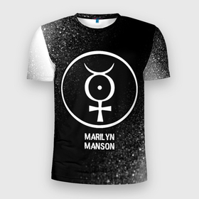 Мужская футболка 3D Slim с принтом Marilyn Manson glitch на темном фоне в Новосибирске, 100% полиэстер с улучшенными характеристиками | приталенный силуэт, круглая горловина, широкие плечи, сужается к линии бедра | 
