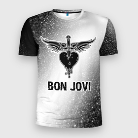 Мужская футболка 3D Slim с принтом Bon Jovi glitch на светлом фоне в Новосибирске, 100% полиэстер с улучшенными характеристиками | приталенный силуэт, круглая горловина, широкие плечи, сужается к линии бедра | Тематика изображения на принте: 