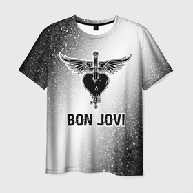 Мужская футболка 3D с принтом Bon Jovi glitch на светлом фоне в Новосибирске, 100% полиэфир | прямой крой, круглый вырез горловины, длина до линии бедер | Тематика изображения на принте: 