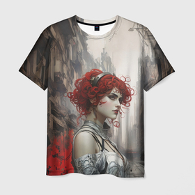 Мужская футболка 3D с принтом Рыжая девушка на променаде в Екатеринбурге, 100% полиэфир | прямой крой, круглый вырез горловины, длина до линии бедер | 