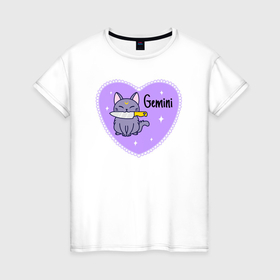 Женская футболка хлопок с принтом Милый котик   близнецы в Кировске, 100% хлопок | прямой крой, круглый вырез горловины, длина до линии бедер, слегка спущенное плечо | 