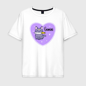 Мужская футболка хлопок Oversize с принтом Милый котик   близнецы в Тюмени, 100% хлопок | свободный крой, круглый ворот, “спинка” длиннее передней части | 