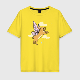 Мужская футболка хлопок Oversize с принтом Кролик с крыльями в Петрозаводске, 100% хлопок | свободный крой, круглый ворот, “спинка” длиннее передней части | 