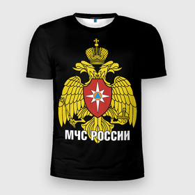 Мужская футболка 3D Slim с принтом МЧС России   герб в Санкт-Петербурге, 100% полиэстер с улучшенными характеристиками | приталенный силуэт, круглая горловина, широкие плечи, сужается к линии бедра | 