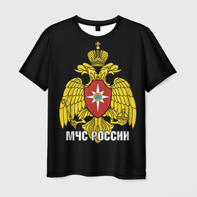 Мужская футболка 3D с принтом МЧС России   герб в Кировске, 100% полиэфир | прямой крой, круглый вырез горловины, длина до линии бедер | Тематика изображения на принте: 