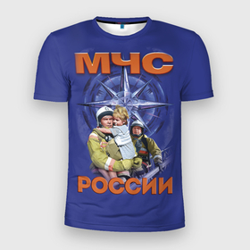 Мужская футболка 3D Slim с принтом МЧС России   спасатели в Екатеринбурге, 100% полиэстер с улучшенными характеристиками | приталенный силуэт, круглая горловина, широкие плечи, сужается к линии бедра | 