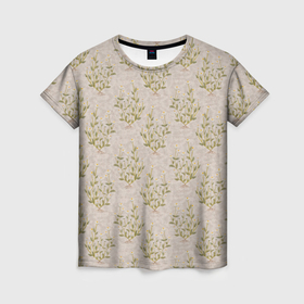 Женская футболка 3D с принтом Имитация вышивки с ромашками , 100% полиэфир ( синтетическое хлопкоподобное полотно) | прямой крой, круглый вырез горловины, длина до линии бедер | 