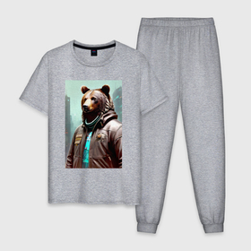 Мужская пижама хлопок с принтом Медведь житель мегаполиса   нейросеть в Белгороде, 100% хлопок | брюки и футболка прямого кроя, без карманов, на брюках мягкая резинка на поясе и по низу штанин
 | 