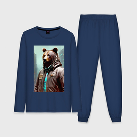 Мужская пижама с лонгсливом хлопок с принтом Медведь житель мегаполиса   нейросеть в Санкт-Петербурге,  |  | 