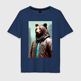 Мужская футболка хлопок Oversize с принтом Медведь житель мегаполиса   нейросеть в Санкт-Петербурге, 100% хлопок | свободный крой, круглый ворот, “спинка” длиннее передней части | 