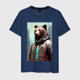 Мужская футболка хлопок с принтом Медведь житель мегаполиса   нейросеть в Белгороде, 100% хлопок | прямой крой, круглый вырез горловины, длина до линии бедер, слегка спущенное плечо. | 