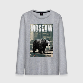 Мужской лонгслив хлопок с принтом Москва   Россия   медведь в Тюмени, 100% хлопок |  | Тематика изображения на принте: 
