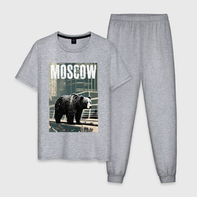 Мужская пижама хлопок с принтом Москва   Россия   медведь в Тюмени, 100% хлопок | брюки и футболка прямого кроя, без карманов, на брюках мягкая резинка на поясе и по низу штанин
 | Тематика изображения на принте: 