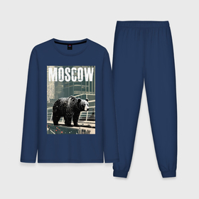 Мужская пижама с лонгсливом хлопок с принтом Москва   Россия   медведь в Тюмени,  |  | Тематика изображения на принте: 