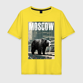 Мужская футболка хлопок Oversize с принтом Москва   Россия   медведь в Петрозаводске, 100% хлопок | свободный крой, круглый ворот, “спинка” длиннее передней части | 