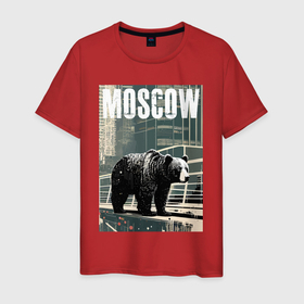 Мужская футболка хлопок с принтом Москва   Россия   медведь в Тюмени, 100% хлопок | прямой крой, круглый вырез горловины, длина до линии бедер, слегка спущенное плечо. | Тематика изображения на принте: 