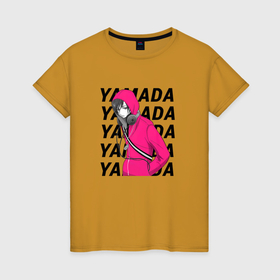 Женская футболка хлопок с принтом Ямада   Моя любовь 999 уровня к Ямаде в Тюмени, 100% хлопок | прямой крой, круглый вырез горловины, длина до линии бедер, слегка спущенное плечо | 