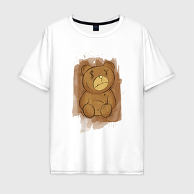 Мужская футболка хлопок Oversize с принтом злой мишка, грустный медведь , 100% хлопок | свободный крой, круглый ворот, “спинка” длиннее передней части | 