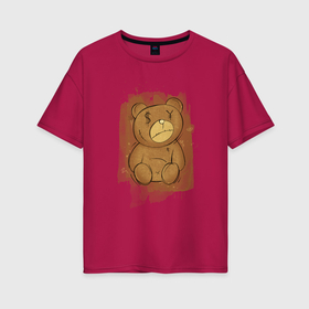 Женская футболка хлопок Oversize с принтом злой мишка, грустный медведь в Новосибирске, 100% хлопок | свободный крой, круглый ворот, спущенный рукав, длина до линии бедер
 | 