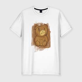 Мужская футболка хлопок Slim с принтом злой мишка, грустный медведь в Белгороде, 92% хлопок, 8% лайкра | приталенный силуэт, круглый вырез ворота, длина до линии бедра, короткий рукав | Тематика изображения на принте: 