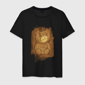 Мужская футболка хлопок с принтом злой мишка, грустный медведь в Белгороде, 100% хлопок | прямой крой, круглый вырез горловины, длина до линии бедер, слегка спущенное плечо. | Тематика изображения на принте: 