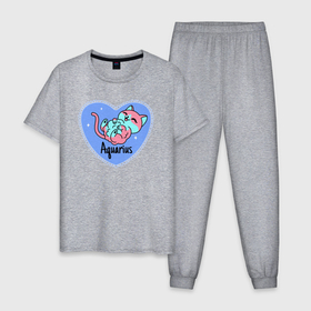 Мужская пижама хлопок с принтом Пушистый котик   водолей в Курске, 100% хлопок | брюки и футболка прямого кроя, без карманов, на брюках мягкая резинка на поясе и по низу штанин
 | 