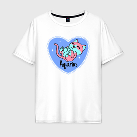 Мужская футболка хлопок Oversize с принтом Пушистый котик   водолей в Курске, 100% хлопок | свободный крой, круглый ворот, “спинка” длиннее передней части | Тематика изображения на принте: 