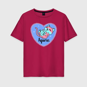 Женская футболка хлопок Oversize с принтом Пушистый котик   водолей в Санкт-Петербурге, 100% хлопок | свободный крой, круглый ворот, спущенный рукав, длина до линии бедер
 | 