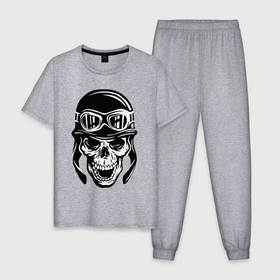 Мужская пижама хлопок с принтом Skull biker helmet , 100% хлопок | брюки и футболка прямого кроя, без карманов, на брюках мягкая резинка на поясе и по низу штанин
 | 