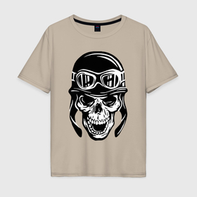 Мужская футболка хлопок Oversize с принтом Skull biker helmet в Санкт-Петербурге, 100% хлопок | свободный крой, круглый ворот, “спинка” длиннее передней части | 