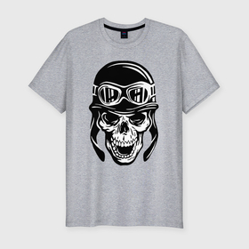 Мужская футболка хлопок Slim с принтом Skull biker helmet в Белгороде, 92% хлопок, 8% лайкра | приталенный силуэт, круглый вырез ворота, длина до линии бедра, короткий рукав | 