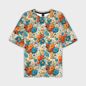Мужская футболка oversize 3D с принтом Цветы  полевые паттерн в Санкт-Петербурге,  |  | 