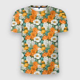 Мужская футболка 3D Slim с принтом Цветы   полевые   паттерн в Тюмени, 100% полиэстер с улучшенными характеристиками | приталенный силуэт, круглая горловина, широкие плечи, сужается к линии бедра | 