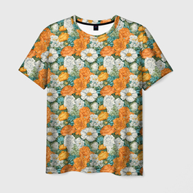 Мужская футболка 3D с принтом Цветы   полевые   паттерн в Тюмени, 100% полиэфир | прямой крой, круглый вырез горловины, длина до линии бедер | 