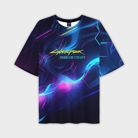 Мужская футболка oversize 3D с принтом Cyberpunk phantom logo neon в Петрозаводске,  |  | 