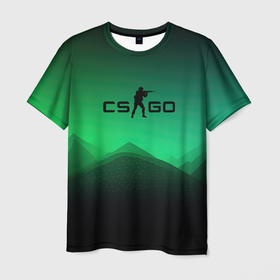 Мужская футболка 3D с принтом CS GO green black background в Кировске, 100% полиэфир | прямой крой, круглый вырез горловины, длина до линии бедер | 