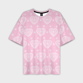 Мужская футболка oversize 3D с принтом Розовое кружево сердечки в Новосибирске,  |  | 