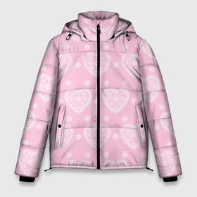 Мужская зимняя куртка 3D с принтом Розовое кружево сердечки в Новосибирске, верх — 100% полиэстер; подкладка — 100% полиэстер; утеплитель — 100% полиэстер | длина ниже бедра, свободный силуэт Оверсайз. Есть воротник-стойка, отстегивающийся капюшон и ветрозащитная планка. 

Боковые карманы с листочкой на кнопках и внутренний карман на молнии. | 