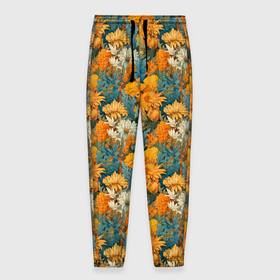 Мужские брюки 3D с принтом Желтые и синие полевые цветы в Белгороде, 100% полиэстер | манжеты по низу, эластичный пояс регулируется шнурком, по бокам два кармана без застежек, внутренняя часть кармана из мелкой сетки | Тематика изображения на принте: 