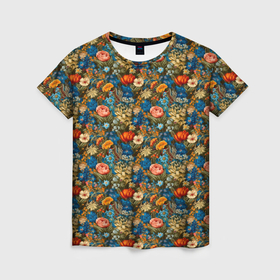 Женская футболка 3D с принтом Цветочный   паттерн гавайский в Петрозаводске, 100% полиэфир ( синтетическое хлопкоподобное полотно) | прямой крой, круглый вырез горловины, длина до линии бедер | 