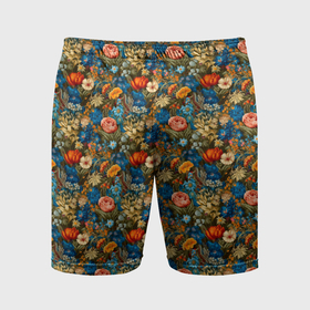 Мужские шорты спортивные с принтом Цветочный   паттерн гавайский в Кировске,  |  | Тематика изображения на принте: 