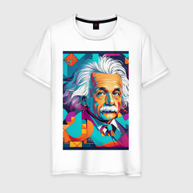 Мужская футболка хлопок с принтом Энштейн в геометрии в Курске, 100% хлопок | прямой крой, круглый вырез горловины, длина до линии бедер, слегка спущенное плечо. | 